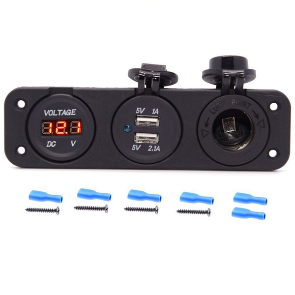 Triple Function Dual USB Charger Blue LED Voltmeter 12V Outlet Socket Panel Jack Marine for Digital Devices Mobile Phone Tablet