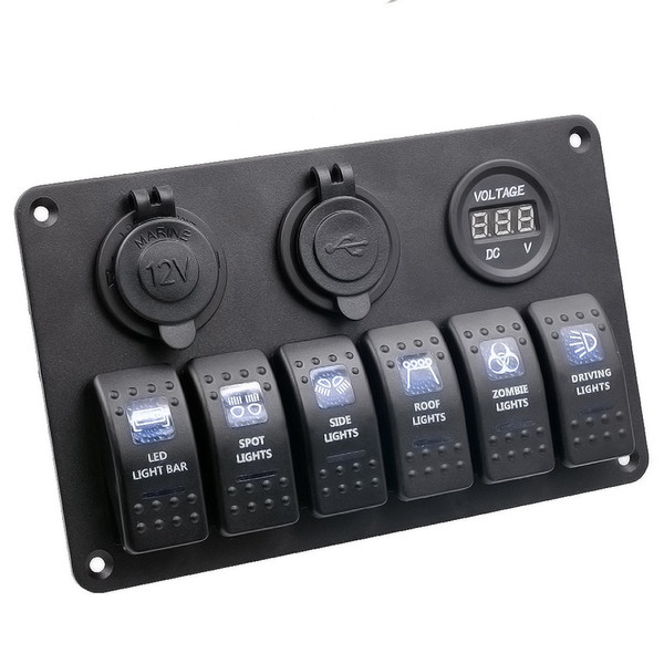 DHL Fedex 5Set 6 Gang Car Auto Boat Marine LED Rocker Switch Panel Circuit Breakers Voltmeter Car Switches Waterproof Car