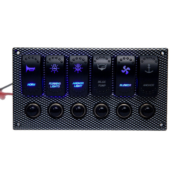 6 Gang Laser Etched 2 LED Rocker & Circuit Breaker Waterproof Marine Boat Rv Switch Printing Panel