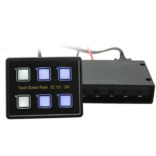 Universal 12-24V Touch Screen Switches Panel 6 ON-OFF LED Switch with VGA Sockets for Trailer Caravan Bus Boat Marine