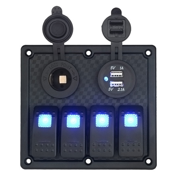 DHL Fedex 5Set 4 Gang Boat Rocker Switch Panel Dual USB Cigarette Lighter Socket Car Panel LED Switch USB Marine