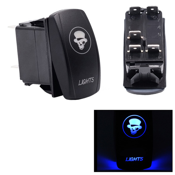 Waterproof 20 A 12 V Bar Carling Style Car Toggle Switch Skull Laser Blue LED Light Rocker ON-OFF 5 PINS for Car Motor Boat