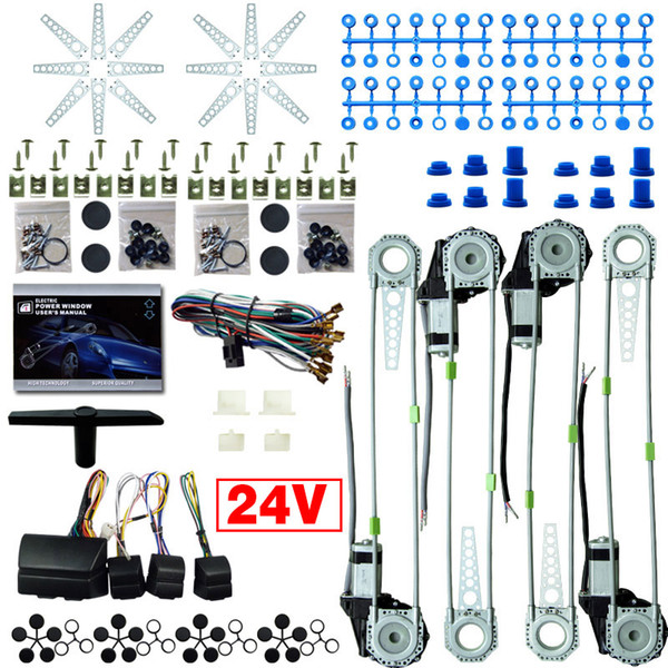 LEEWA Car/Truck DC24V Universal 4 Doors Electronice Power Window kits With 8pcs Swithces & Harness #2978