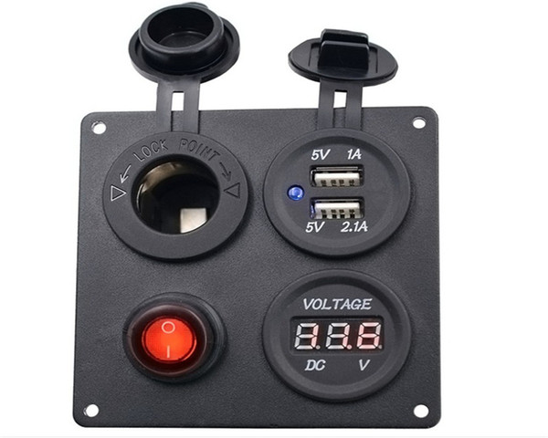 Dual USB Socket Charger 1A & 2.1A + LED Voltmeter + 12V power outlet Waterproof for Car Marine Boat Truck RV Camper Vehicles