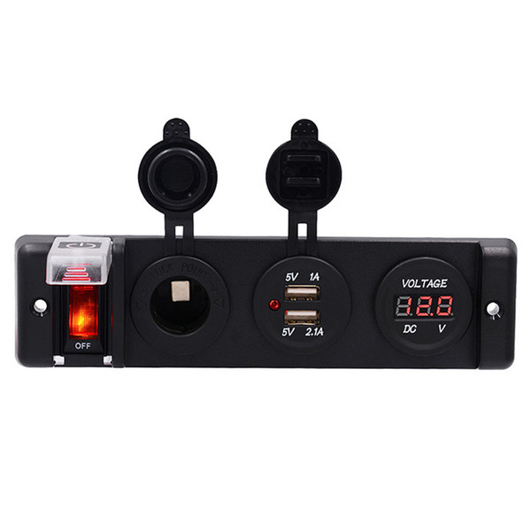 Dual USB Charger Socket 1A & 2.1A with Power Indicator+LED Voltmeter+12V Power Outlet Cigarette Lighter Socket AdaptersToggle Switch Panel