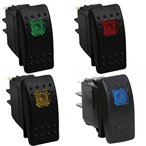 ZOOKOTO 12V 20A Car Marine Bar LED Rocker Toggle Switch Dash 4Pin Waterproof Pack of 4 (mix color)