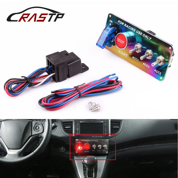 RASTP - Universal Car Auto Switch Pane Racing 12V Ignition Toggle Switch Panel Engine Start Push Button Neo Chrome RS-BOV004