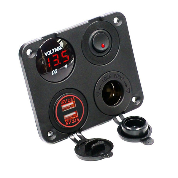 Four Functions Panel Dual USB Socket Charger LED Voltmeter 12V Power Outlet ON-OFF Toggle Switch for Car Boat Marine RV Truck Camper Vehicle