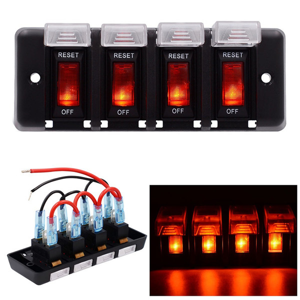 4 Gang LED Rocker Switch Panel Fuses Circuit Breaker for 12V Car Rv Marine Boat B00645