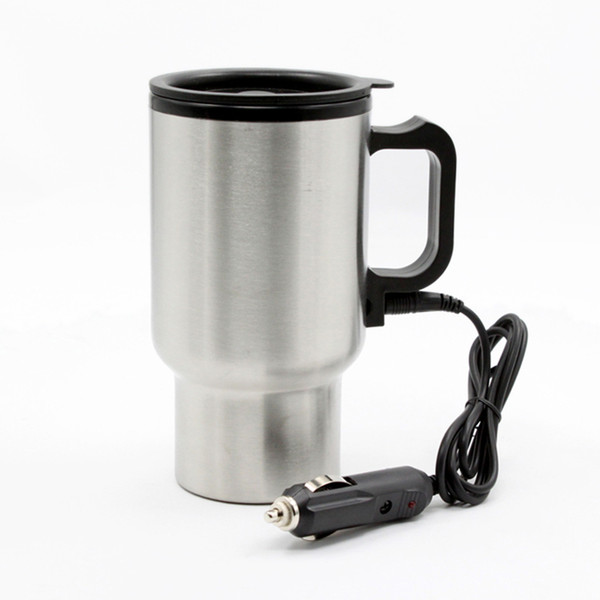 Freeshipping 12V 450ml Stainless Steel Car Heated Cup Electronic Thermal Travel Mug Insulation Silver