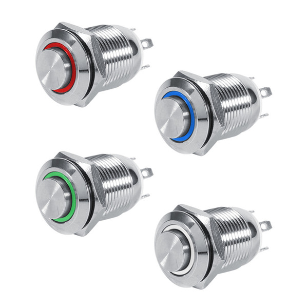 Freeshipping New 12mm Circle LED Waterproof Metal Momentary Push Button Switch High Flush 4 Pin 1NO LED Momentary Switch Push Button Switch