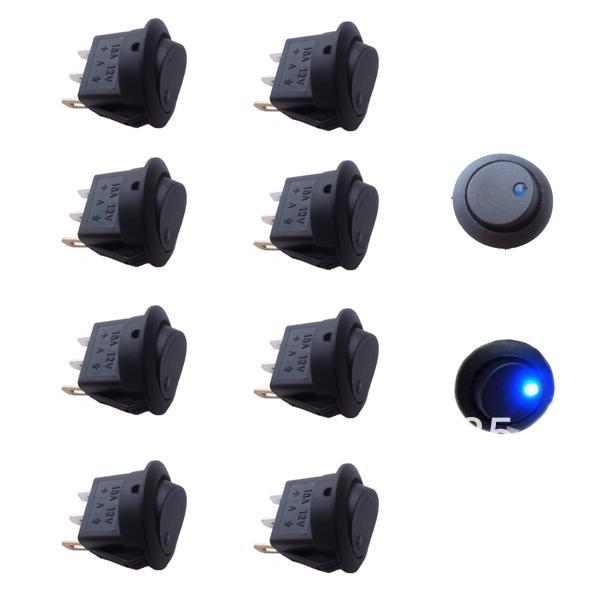 10pcs 12V 16A Blue LED Dot Light Boat Car Auto Round Rocker Toggle Switch SPST