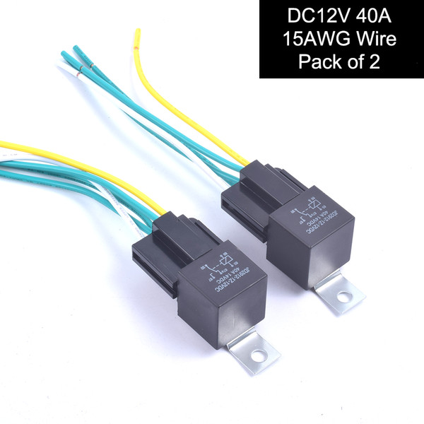 Auto Car Relay Switch 5 Pre-wired Harness 12V DC 5-Pin SPDT Contactor Set 40Amp Premium Copper Wire - Pack of 2