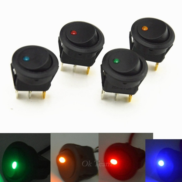 Universal 12V LED Dot Light Car Boat Round Rocker ON/OFF SPST Switch 3 Pins With LED Indicator Relays Red Green Blue Yellow