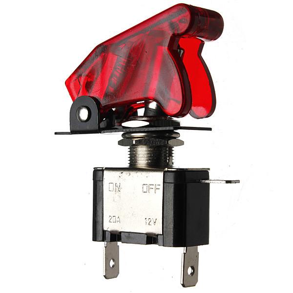 12V 20A Motorcycle Car Modification Switch Red Illuminated LED Toggle Switch Control ON/OFF+Aircraft Missile Style Flip Up Cover order<$18no