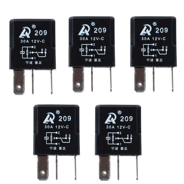 5Pcs Car Relay 12V 30A SPST Relay 5 Pin with Socket 5 Prong 5 Wire Kit for Electric Fan Fuel Pump Horn Universal