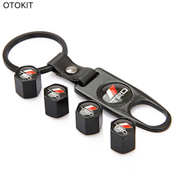 1 Set TRD Logo Black Car Tyre Valve Cover Tire Air Dust Stem Caps With Key chain For Toyota Corolla Yaris Prius Camry