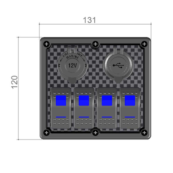 Waterproof 4 Gang Rocker Switch Panel Dual USB Charger Socket Cigaretter Lighter with LED Light for Boat Marine