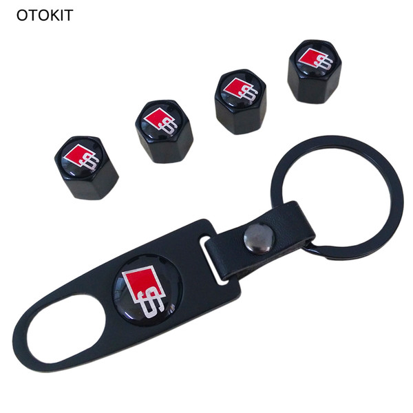 1Set Tire Cap Leather Spanner Keychain S line Buckle Tire Valve Cap Dust Stem for Audi A3 A4 A5 A6 Q3 Q5 Q7 S8 Car Tool