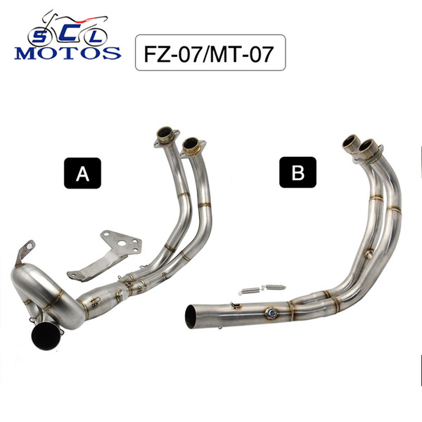 Sclmotos- 50.8mm Inlet Stainless Steel Motorcycle Exhaust System Front Pipe Middle Pipe For Yamaha MT-07 MT07 FZ-07 FZ07 Racing