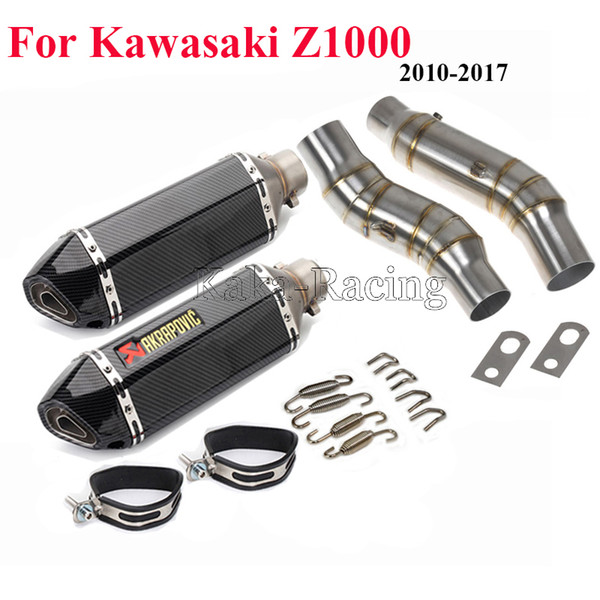 Z1000 Full system 2pcs Akrapovic Motorcycle Exhaust Muffler Escape moto + Middle link pipe slip-on for Z1000 2010-2017