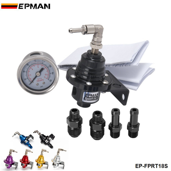 EPMAN Sport Type S Adjustable Fuel pressure Regulator FPR Universal JDM turbo+Liquid Gauge 0-160 Psi EP-FPRT81S