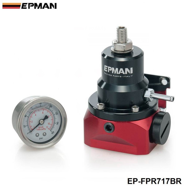 EPMAN -NEW Universal Adjustable Injected Bypass Fuel Pressure Regulator Fitting End AN10 With 160psi Gauge EP-FPR717BR