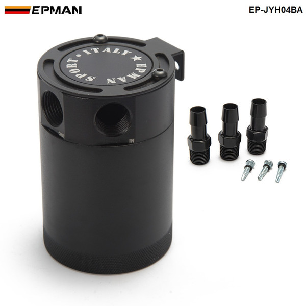 EPMAN - Car Stying Racing Baffled Aluminum 3-Port Oil Catch Can / Tank / Air-Oil Separator Universal Black EP-JYH04BA