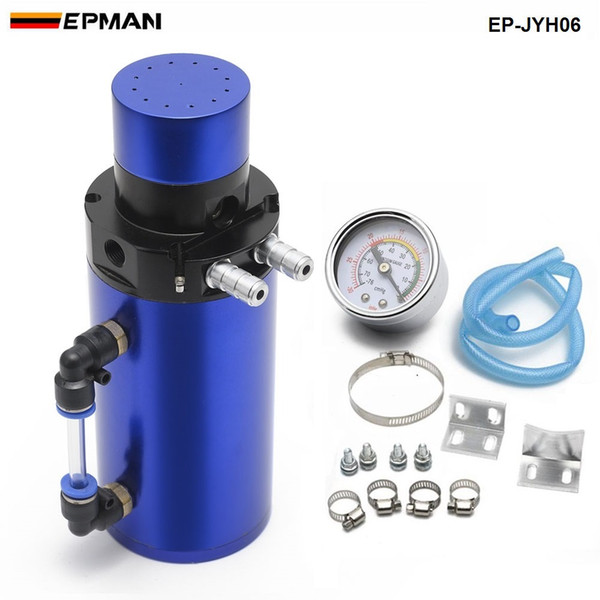 EPMAN New Racing Car Styling Engine BILLET ALUMINUM ENGINE OIL CATCH RESERVOIR BREATHER TANK/CAN+GAUGE EP-JYH06