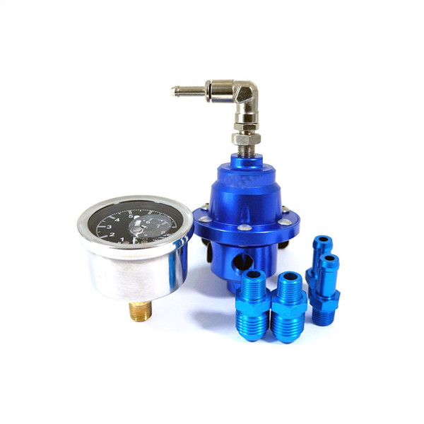 Superior Adjustable Fuel Pressure Regulator With Filled Oil Gauge Aluminum Blue