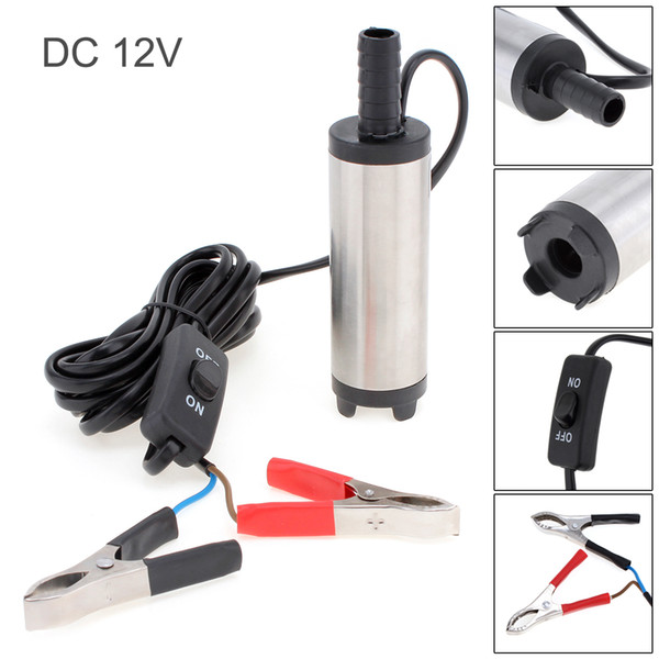 Stainless Steel Car Electric Submersible Pump Fuel Water Oil Barrel Pump with 2 Alligator Clips FSS_103