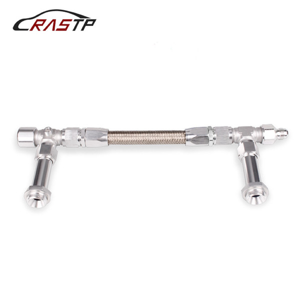 RASTP-1 Pcs Universal AN8 Braided Stainless Steel Carburetor Dual Feed Fuel Kit Car Accessories Silver RS-TC013