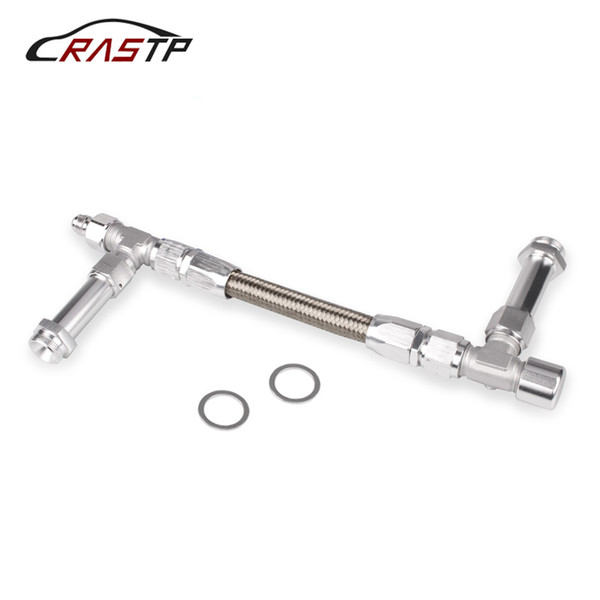 RASTP-1 Pcs Universal AN8 Braided Stainless Steel Carburetor Dual Feed Fuel Kit Black Red Silver RS-TC013