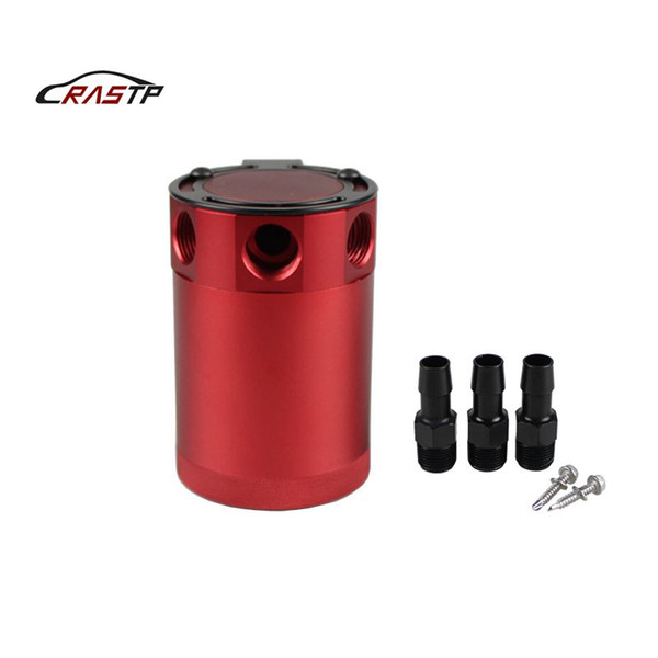 RASTP- Aluminum Racing Car Baffled 3-Port Oil Catch Can/Tank Air-Oil Separator Red Oil Catch Tank RS-OCC011