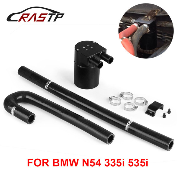 RASTP-Black Aluminum Oil Catch Can Tank With Radiator Silicone Hose for BMW N54 335i 135i E90 E92 E82 2006-2010 Engine RS-OCC016