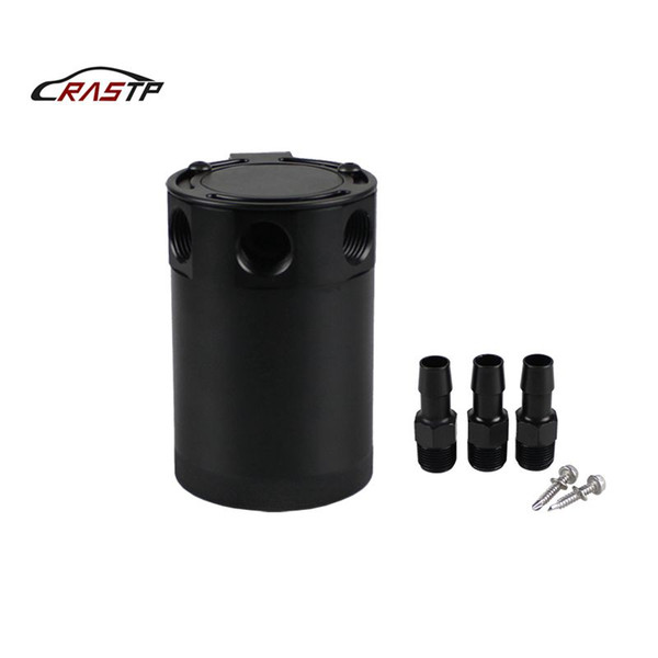 RASTP- Aluminum Racing Car Baffled 3-Port Oil Catch Can/Tank Air-Oil Separator Red Blue Oil Catch Tank Black RS-OCC011