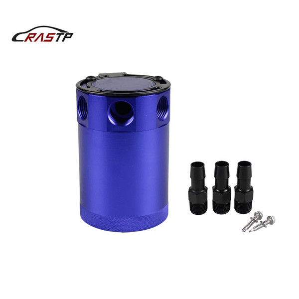 RASTP- Aluminum Racing Car Baffled 3-Port Oil Catch Can/Tank Air-Oil Separator Blue Oil Catch Tank RS-OCC011