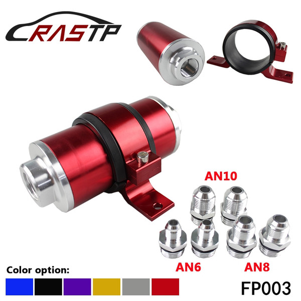 RASTP-58MM High Flow Aluminum Fuel Filter For Motorsport Rally Racing With Fittings AN6 8 10 Adaptor + Bracket RS-FP003