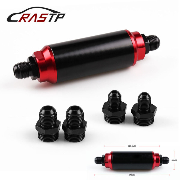 RASTP - High Quality Black & Red Inline Fuel Filter & Mount AN10 AN8 AN6 Universal High Flow Turbo RS-FRG014