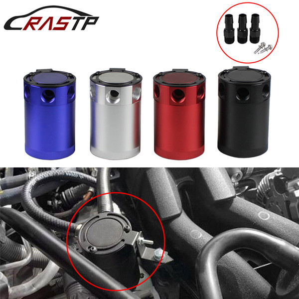 RASTP- Aluminum Racing Car Baffled 3-Port Oil Catch Can/Tank Air-Oil Separator Red Blue Oil Catch Tank RS-OCC011