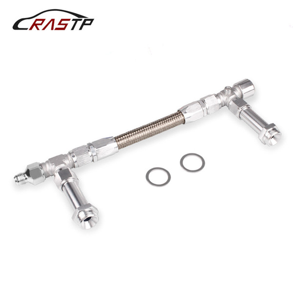 RASTP-Aluminum AN8 Dual Feed Fuel Line Dual Feed Carburetor Fuel Line Kit Car Accessories Silver RS-TC013