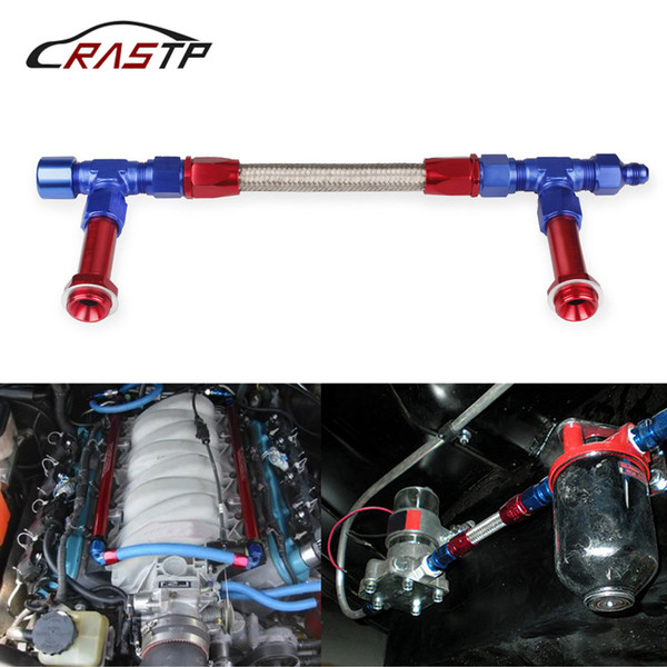 RASTP-Aluminum AN8 Dual Feed Fuel Line Dual Feed Carburetor Fuel Line Kit Black Silver Red RS-TC013