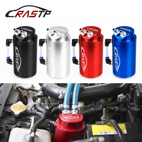 RASTP - Universal Cylinder Round Aluminum Oil Catch Can Tank Reservoir Racing Engine Fuel Tanks Black Red Blue Silver RS-OCC019