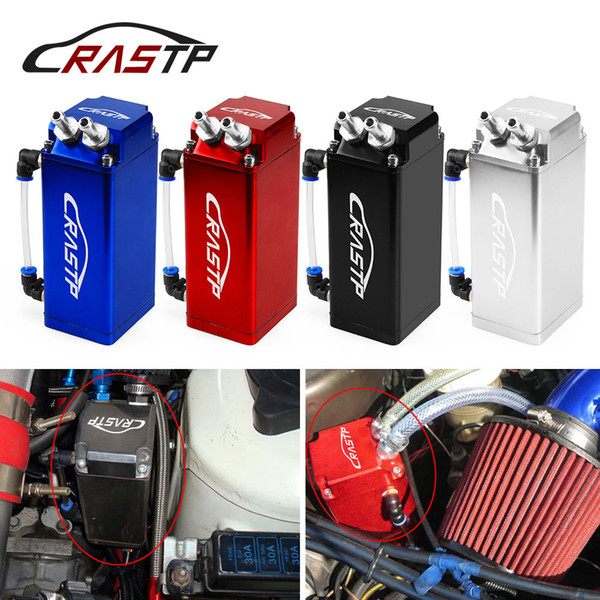 RASTP - Universal Aluminum Square Shape Oil Catch Can Tank Reservoir Racing Engine Fuel Tanks Black Red Blue Silver RS-OCC018