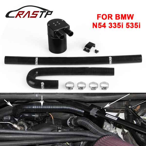 RASTP-Aluminum Alloy Reservior Oil Catch Can/Tank With Radiator Hose For BMW N54 335i 135i E90 E92 E82 2006-2010 Black RS-OCC016