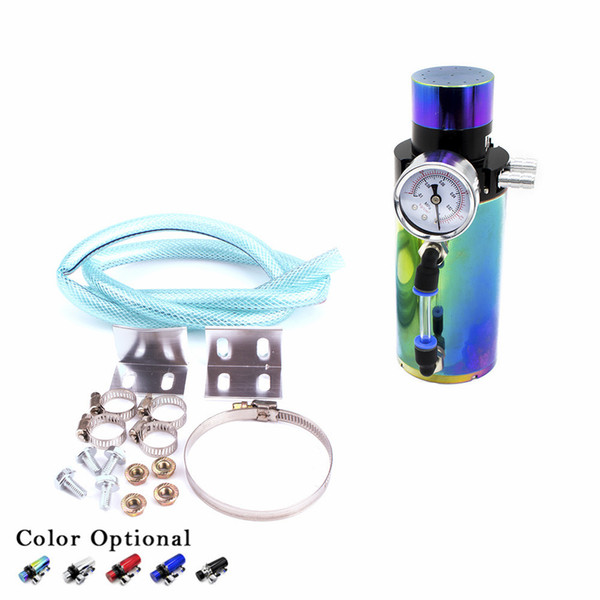 CNSPEED Aluminum Engine Oil Catch Reservoir Breather Tank Can+Vacuum Pressure Gauge Oil Catch Tank