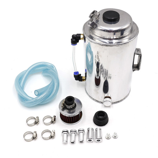 CNSPEED 1.75L 1.75 Litre Aluminium Polished Round Oil Catch Can Tank With Breather Filter Fuel Tank