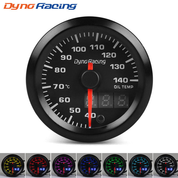 Dynoracing 52mm Dual Display Oil temp Gauge 7 colors Led 40-140 Celsius Oil temp meter with Stepper Motor