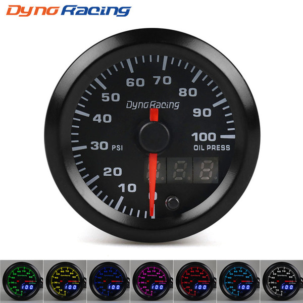 Dynoracing 2'' 52mm Dual Display Oil pressure gauge 7 colors Led 0-100PSI Oil press gauge with Stepper Motor Car meter BX101500