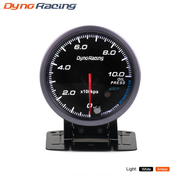 Dynoracing 60MM Black Face Oil pressure gauge Amber/White light 0-10 Bar Oil press gauge with peak Function BX101482